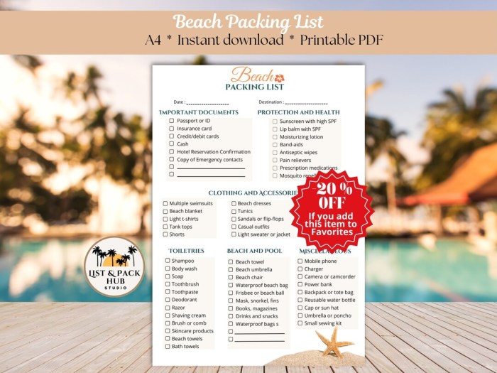 Beach holiday packing list